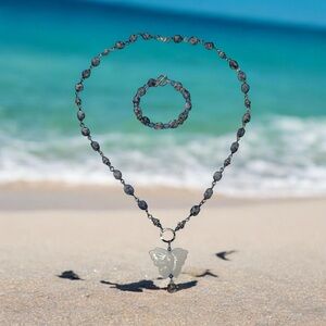 Sodalite Blue and Silver Butterfly Necklace and Bracelet Set